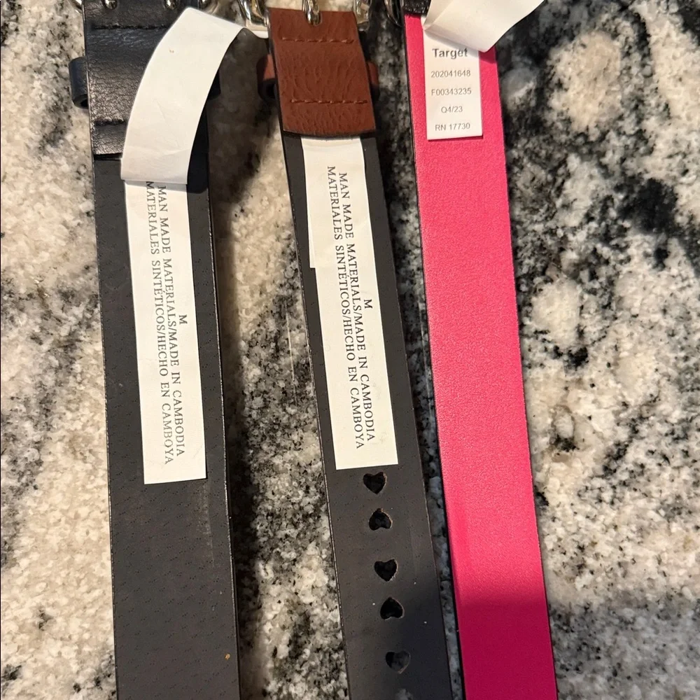 NWT kids size M Stylish Black, Brown and pink Leather Belts. Art class/Cat&Jack